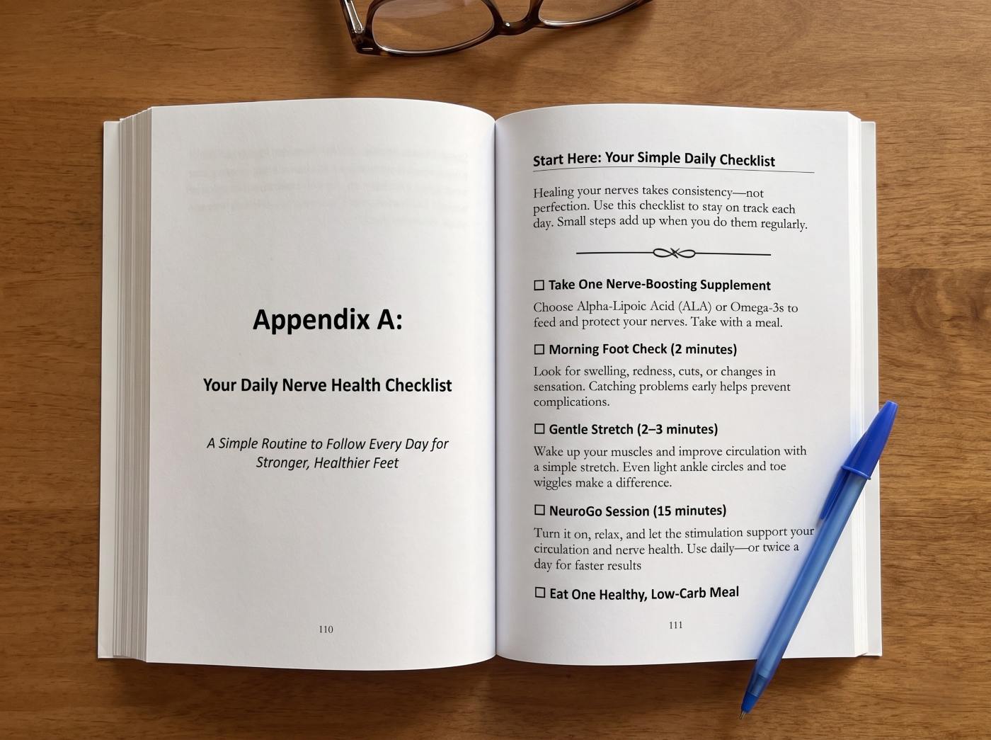 The book open to the Daily Nerve Health Checklist