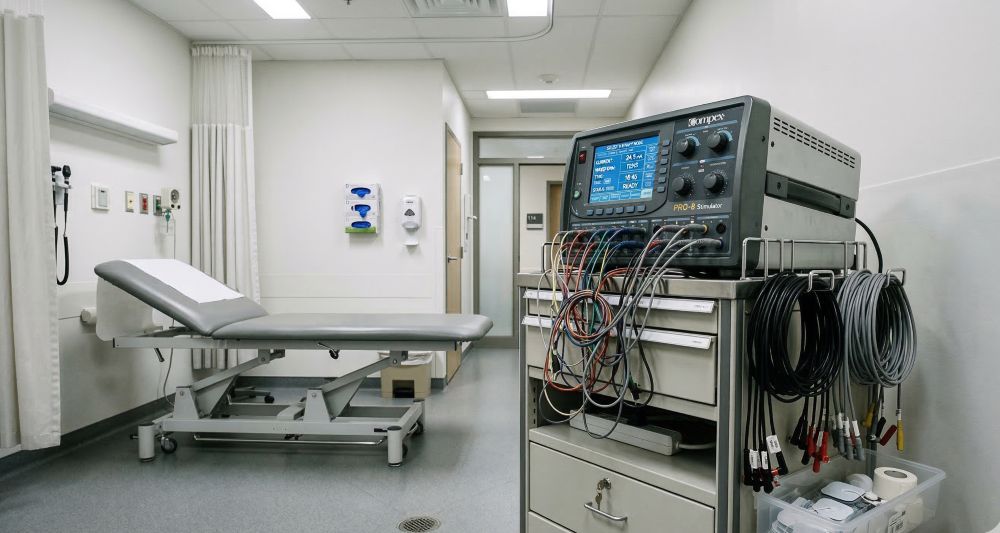 Clinical NMES equipment, large machines used in rehab departments